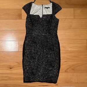 David Meister Black Floral Midi Dress